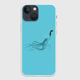 Чехол для iPhone 13 mini с принтом Тайна Лох несского чудовища в Курске,  |  | Тематика изображения на принте: арт | море | осьминог | рисунок | синий | шутка