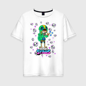 Женская футболка хлопок Oversize с принтом Brawl STARS(Леон) в Курске, 100% хлопок | свободный крой, круглый ворот, спущенный рукав, длина до линии бедер
 | brawl | leon | moba | stars | supercell | игра | коллаж | леон | паттерн