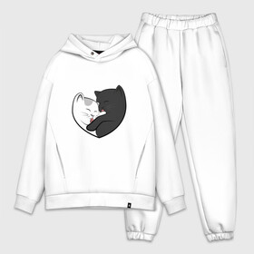 Мужской костюм хлопок OVERSIZE с принтом Влюблённые котики в Курске,  |  | арт | белая кошка | белый кот | влюблённые | кот | кот и кошка | кошка | любовь | пара | рисунок | чёрная кошка | чёрный кот