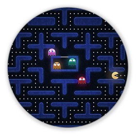 Коврик для мышки круглый с принтом Pacman в Курске, резина и полиэстер | круглая форма, изображение наносится на всю лицевую часть | pac man | pacman | аркады | пакмэн