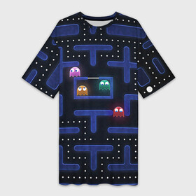 Платье-футболка 3D с принтом Pacman в Курске,  |  | pac man | pacman | аркады | пакмэн