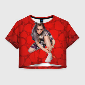 Женская футболка Crop-top 3D с принтом Billie Eilish(Билли Айлиш) в Курске, 100% полиэстер | круглая горловина, длина футболки до линии талии, рукава с отворотами | bad guy | billie eilish | билли айлиш | музыка | популярная музыка