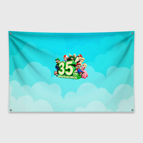 Флаг-баннер с принтом Mario в Курске, 100% полиэстер | размер 67 х 109 см, плотность ткани — 95 г/м2; по краям флага есть четыре люверса для крепления | 35 | mario | mario 3d all stars | mario 3d world | mario bros | super mario | марио