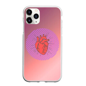 Чехол для iPhone 11 Pro матовый с принтом Сердечко на розовом фоне в Курске, Силикон |  | Тематика изображения на принте: круг | любовь | неон | полосатый | розовый | сердце | сияние | фиолетовый