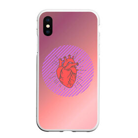Чехол для iPhone XS Max матовый с принтом Сердечко на розовом фоне в Курске, Силикон | Область печати: задняя сторона чехла, без боковых панелей | Тематика изображения на принте: круг | любовь | неон | полосатый | розовый | сердце | сияние | фиолетовый
