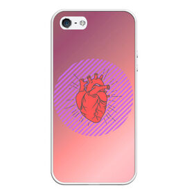 Чехол для iPhone 5/5S матовый с принтом Сердечко на розовом фоне в Курске, Силикон | Область печати: задняя сторона чехла, без боковых панелей | Тематика изображения на принте: круг | любовь | неон | полосатый | розовый | сердце | сияние | фиолетовый