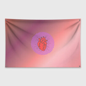Флаг-баннер с принтом Сердечко на розовом фоне в Курске, 100% полиэстер | размер 67 х 109 см, плотность ткани — 95 г/м2; по краям флага есть четыре люверса для крепления | круг | любовь | неон | полосатый | розовый | сердце | сияние | фиолетовый
