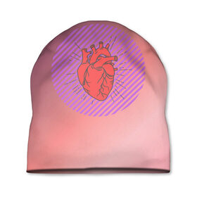 Шапка 3D с принтом Сердечко на розовом фоне в Курске, 100% полиэстер | универсальный размер, печать по всей поверхности изделия | Тематика изображения на принте: круг | любовь | неон | полосатый | розовый | сердце | сияние | фиолетовый