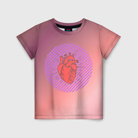 Детская футболка 3D с принтом Сердечко на розовом фоне в Курске, 100% гипоаллергенный полиэфир | прямой крой, круглый вырез горловины, длина до линии бедер, чуть спущенное плечо, ткань немного тянется | Тематика изображения на принте: круг | любовь | неон | полосатый | розовый | сердце | сияние | фиолетовый