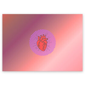 Поздравительная открытка с принтом Сердечко на розовом фоне в Курске, 100% бумага | плотность бумаги 280 г/м2, матовая, на обратной стороне линовка и место для марки
 | круг | любовь | неон | полосатый | розовый | сердце | сияние | фиолетовый