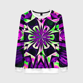 Женский свитшот 3D с принтом Kaleidoscope в Курске, 100% полиэстер с мягким внутренним слоем | круглый вырез горловины, мягкая резинка на манжетах и поясе, свободная посадка по фигуре | abstraction | fractal | kaleidoscope | light green | pattern | purple | symmetry | абстракция | калейдоскоп | салатовый | симметрия | узор | фиолетовый | фрактал