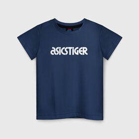 Детская футболка хлопок с принтом ASICSTIGER в Курске, 100% хлопок | круглый вырез горловины, полуприлегающий силуэт, длина до линии бедер | acics | asics | asicstiger | tiger | voleybal | volleyball | асикс | волебол | волейбол | волейболист | волейболистка | воллейбол | тигр