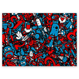 Поздравительная открытка с принтом Красно синие безумие в Курске, 100% бумага | плотность бумаги 280 г/м2, матовая, на обратной стороне линовка и место для марки
 | безумие | много вещей | призрак | чувак