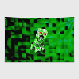 Флаг-баннер с принтом Minecraft creeper в Курске, 100% полиэстер | размер 67 х 109 см, плотность ткани — 95 г/м2; по краям флага есть четыре люверса для крепления | blox | creeper | dungeons | game | geometry | logo | pixel | steve | алекс | герои | детям | зелень | игра | квадраты | крипер | куб | логотипы игр | майнкрафт | мальчикам | мобы | персонажи | пиксель | пиксельный | подземелья