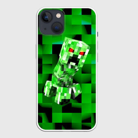 Чехол для iPhone 13 с принтом Minecraft creeper в Курске,  |  | blox | creeper | dungeons | game | geometry | logo | pixel | steve | алекс | герои | детям | зелень | игра | квадраты | крипер | куб | логотипы игр | майнкрафт | мальчикам | мобы | персонажи | пиксель | пиксельный | подземелья