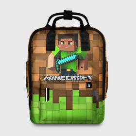Женский рюкзак 3D с принтом Minecraft logo heroes в Курске, 100% полиэстер | лямки с регулируемой длиной, сверху ручки, чтобы рюкзак нести как сумку. Основное отделение закрывается на молнию, как и внешний карман. Внутри два дополнительных кармана, один из которых закрывается на молнию. По бокам два дополнительных кармашка, куда поместится маленькая бутылочка
 | Тематика изображения на принте: blox | creeper | dungeons | game | geometry | pixel | steve | алекс | герои | детям | зелень | игра | квадраты | крипер | куб | логотипы игр | майнкрафт | мальчикам | меч | мобы | персонажи | пиксель | пиксельный | подземелья