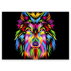 Поздравительная открытка с принтом Neon wolf в Курске, 100% бумага | плотность бумаги 280 г/м2, матовая, на обратной стороне линовка и место для марки
 | color | ears | eyes | muzzle | neon | nose | paint | skin | view | wolf | взгляд | волк | глаза | краска | неон | нос | уши | цвет | шерсть