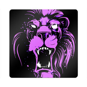 Магнит виниловый Квадрат с принтом Pink lion в Курске, полимерный материал с магнитным слоем | размер 9*9 см, закругленные углы | ears | eyes | fangs | jaw | lion | mane | muzzle | neon | pink | глаза | грива | клыки | лев | неон | пасть | розовый | уши