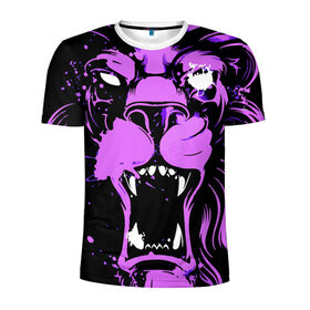 Мужская футболка 3D спортивная с принтом Pink lion в Курске, 100% полиэстер с улучшенными характеристиками | приталенный силуэт, круглая горловина, широкие плечи, сужается к линии бедра | ears | eyes | fangs | jaw | lion | mane | muzzle | neon | pink | глаза | грива | клыки | лев | неон | пасть | розовый | уши