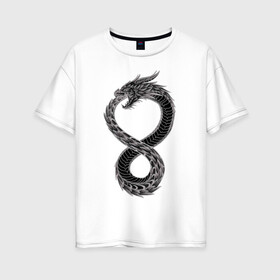 Женская футболка хлопок Oversize с принтом Уроборос в Курске, 100% хлопок | свободный крой, круглый ворот, спущенный рукав, длина до линии бедер
 | 8 | dragon | eight | infinity | ouroboros | serpent | snake | tale | viper | бесконечность | восемь | дракон | змея | уроборос | хвост