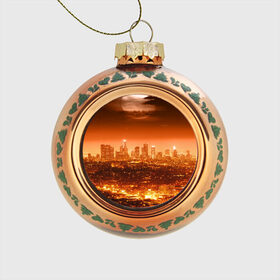 Стеклянный ёлочный шар с принтом ночной город в Курске, Стекло | Диаметр: 80 мм | city | город | луна | ночной город | огни ночного города