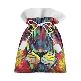 Подарочный 3D мешок с принтом Rainbow lion в Курске, 100% полиэстер | Размер: 29*39 см | color | ears | eyes | jaw | lion | mane | muzzle | nose | paint | view | взгляд | глаза | грива | краска | лев | нос | пасть | цвет