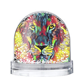 Снежный шар с принтом Rainbow lion в Курске, Пластик | Изображение внутри шара печатается на глянцевой фотобумаге с двух сторон | color | ears | eyes | jaw | lion | mane | muzzle | nose | paint | view | взгляд | глаза | грива | краска | лев | нос | пасть | цвет