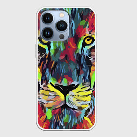 Чехол для iPhone 13 Pro с принтом Rainbow lion в Курске,  |  | color | ears | eyes | jaw | lion | mane | muzzle | nose | paint | view | взгляд | глаза | грива | краска | лев | нос | пасть | цвет