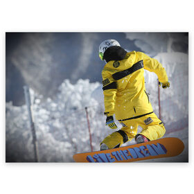 Поздравительная открытка с принтом сноубордист в Курске, 100% бумага | плотность бумаги 280 г/м2, матовая, на обратной стороне линовка и место для марки
 | Тематика изображения на принте: snowboard | прыжок | сноуборд | сноубординг | сноубордист | экстрим