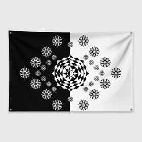 Флаг-баннер с принтом Черное солнце в Курске, 100% полиэстер | размер 67 х 109 см, плотность ткани — 95 г/м2; по краям флага есть четыре люверса для крепления | геометрия | монохром | роза | ромбы | снежинки | треугольники | цветок | черно белое
