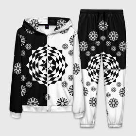 Мужской костюм 3D с принтом Черное солнце в Курске, 100% полиэстер | Манжеты и пояс оформлены тканевой резинкой, двухслойный капюшон со шнурком для регулировки, карманы спереди | геометрия | монохром | роза | ромбы | снежинки | треугольники | цветок | черно белое