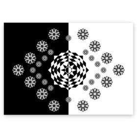 Поздравительная открытка с принтом Черное солнце в Курске, 100% бумага | плотность бумаги 280 г/м2, матовая, на обратной стороне линовка и место для марки
 | Тематика изображения на принте: геометрия | монохром | роза | ромбы | снежинки | треугольники | цветок | черно белое
