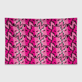 Флаг-баннер с принтом Pink pattern в Курске, 100% полиэстер | размер 67 х 109 см, плотность ткани — 95 г/м2; по краям флага есть четыре люверса для крепления | ears | eyes | fashion | muzzle | pattern | pink | vanguard | wolf | авангард | волк | глаза | мода | розовый | узор | уши