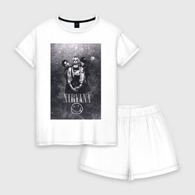 Женская пижама с шортиками хлопок с принтом Nirvana в Курске, 100% хлопок | футболка прямого кроя, шорты свободные с широкой мягкой резинкой | cobain | kurt | nirvana | кобейн | курт | нирвана
