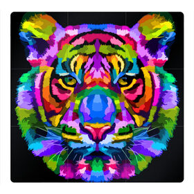 Магнитный плакат 3Х3 с принтом Neon tiger в Курске, Полимерный материал с магнитным слоем | 9 деталей размером 9*9 см | Тематика изображения на принте: color | ears | eyes | muzzle | neon | tiger | vanguard | view | авангард | взгляд | глаза | неон | тигр | уши | цвет
