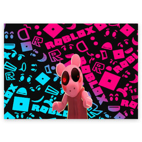 Поздравительная открытка с принтом Roblox piggy/Свинка Пигги в Курске, 100% бумага | плотность бумаги 280 г/м2, матовая, на обратной стороне линовка и место для марки
 | game | piggy | roblox | блок | игра | игрушка | лего | майнкрафт | персонажи | персонажи из кубиков | пигги | роблокс | робот | свинка