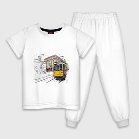 Детская пижама хлопок с принтом Белый и желтый поезд в Курске, 100% хлопок |  брюки и футболка прямого кроя, без карманов, на брюках мягкая резинка на поясе и по низу штанин
 | белый и желтый поезд | город | дорога | трамвай | транспорт | улица