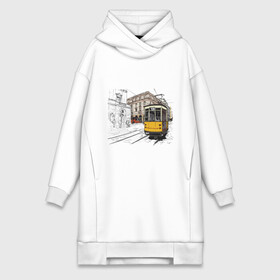 Платье-худи хлопок с принтом Белый и желтый поезд в Курске,  |  | белый и желтый поезд | город | дорога | трамвай | транспорт | улица