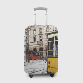 Чехол для чемодана 3D с принтом Белый и желтый поезд в Курске, 86% полиэфир, 14% спандекс | двустороннее нанесение принта, прорези для ручек и колес | белый и желтый поезд | город | дорога | трамвай | транспорт | улица