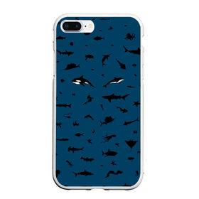 Чехол для iPhone 7Plus/8 Plus матовый с принтом Fish в Курске, Силикон | Область печати: задняя сторона чехла, без боковых панелей | dolphin | fish | killer whale | see life | shark | акула | дельфин | касатка | морские обитатели | рыба