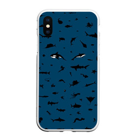Чехол для iPhone XS Max матовый с принтом Fish в Курске, Силикон | Область печати: задняя сторона чехла, без боковых панелей | dolphin | fish | killer whale | see life | shark | акула | дельфин | касатка | морские обитатели | рыба