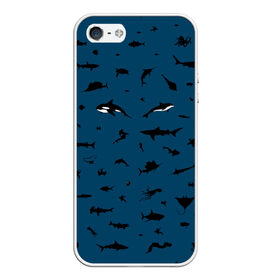 Чехол для iPhone 5/5S матовый с принтом Fish в Курске, Силикон | Область печати: задняя сторона чехла, без боковых панелей | dolphin | fish | killer whale | see life | shark | акула | дельфин | касатка | морские обитатели | рыба