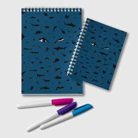 Блокнот с принтом Fish в Курске, 100% бумага | 48 листов, плотность листов — 60 г/м2, плотность картонной обложки — 250 г/м2. Листы скреплены удобной пружинной спиралью. Цвет линий — светло-серый
 | dolphin | fish | killer whale | see life | shark | акула | дельфин | касатка | морские обитатели | рыба
