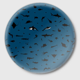 Значок с принтом Fish в Курске,  металл | круглая форма, металлическая застежка в виде булавки | dolphin | fish | killer whale | see life | shark | акула | дельфин | касатка | морские обитатели | рыба