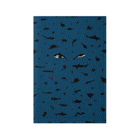 Обложка для паспорта матовая кожа с принтом Fish в Курске, натуральная матовая кожа | размер 19,3 х 13,7 см; прозрачные пластиковые крепления | Тематика изображения на принте: dolphin | fish | killer whale | see life | shark | акула | дельфин | касатка | морские обитатели | рыба