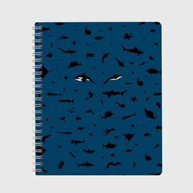 Тетрадь с принтом Fish в Курске, 100% бумага | 48 листов, плотность листов — 60 г/м2, плотность картонной обложки — 250 г/м2. Листы скреплены сбоку удобной пружинной спиралью. Уголки страниц и обложки скругленные. Цвет линий — светло-серый
 | dolphin | fish | killer whale | see life | shark | акула | дельфин | касатка | морские обитатели | рыба
