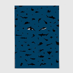 Постер с принтом Fish в Курске, 100% бумага
 | бумага, плотность 150 мг. Матовая, но за счет высокого коэффициента гладкости имеет небольшой блеск и дает на свету блики, но в отличии от глянцевой бумаги не покрыта лаком | dolphin | fish | killer whale | see life | shark | акула | дельфин | касатка | морские обитатели | рыба