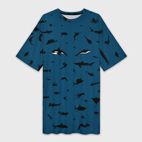 Платье-футболка 3D с принтом Fish в Курске,  |  | dolphin | fish | killer whale | see life | shark | акула | дельфин | касатка | морские обитатели | рыба