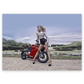 Поздравительная открытка с принтом Biker Olga в Курске, 100% бумага | плотность бумаги 280 г/м2, матовая, на обратной стороне линовка и место для марки
 | Тематика изображения на принте: celebrity | clouds | fashion | girl | model | motorcycle | nature | pose | sky | star | девушка | звезда | знаменитость | мода | модель | мотоцикл | небо | облака | природа