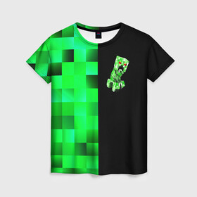 Женская футболка 3D с принтом MINECRAFT CREEPER в Курске, 100% полиэфир ( синтетическое хлопкоподобное полотно) | прямой крой, круглый вырез горловины, длина до линии бедер | Тематика изображения на принте: blox | creeper | dungeons | game | geometry | green | neon | pixel | steve | алекс | детям | зелень | игра | кислотный | крипер | куб | логотипы игр | майнкрафт | мальчикам | мобы | неоновый | пиксель | пиксельный | подземелья
